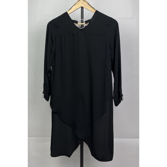 Zara Black Tunic Top Size XS Womens Blouse Long Sleeve Chiffon Assymetric - Picture 8 of 13